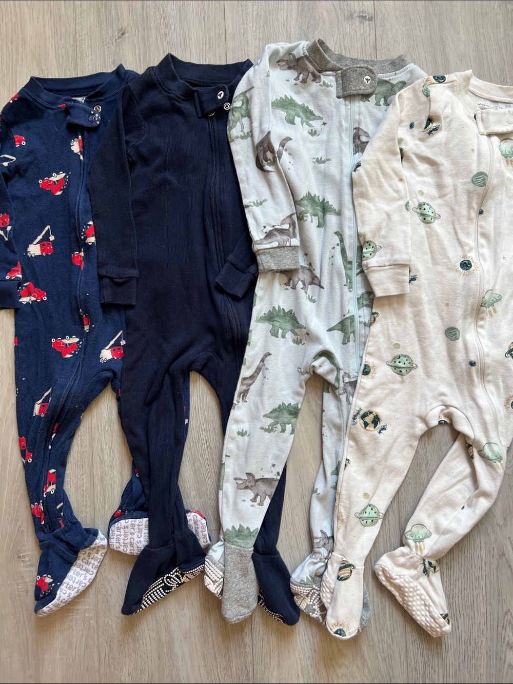 Bundle of Burt's Bees, Carter's, Member's Mark Baby Footed Onesies Size 12M